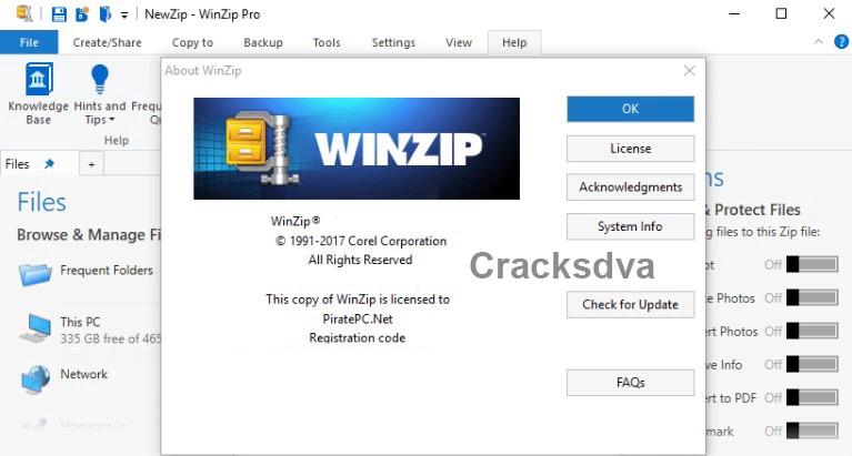 WinZip Crack Interface
